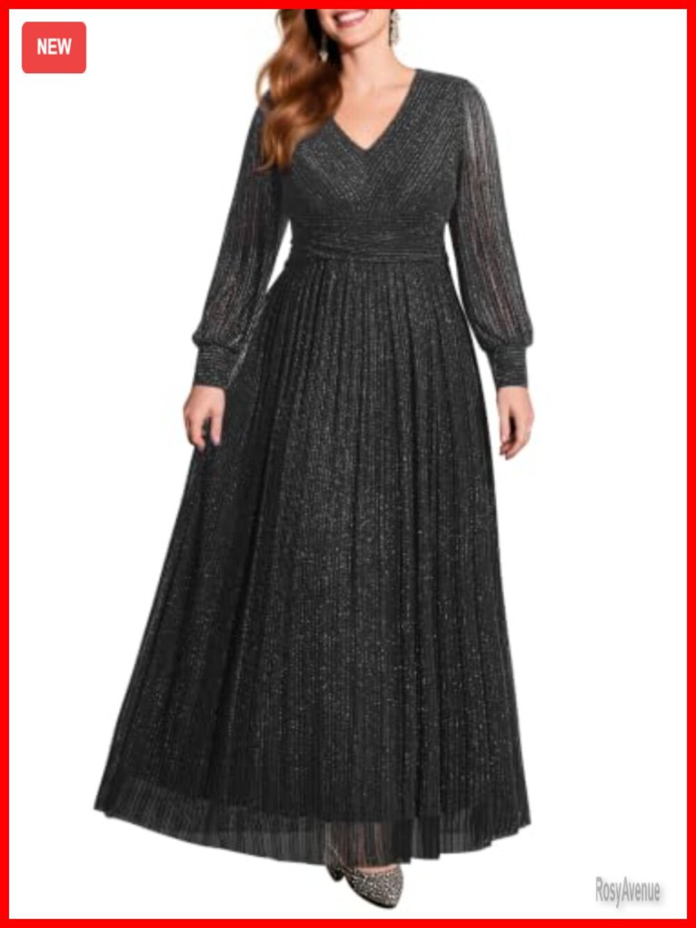 Plus Size Formal Evening Glitter Gown Long Sleeve Prom Dress